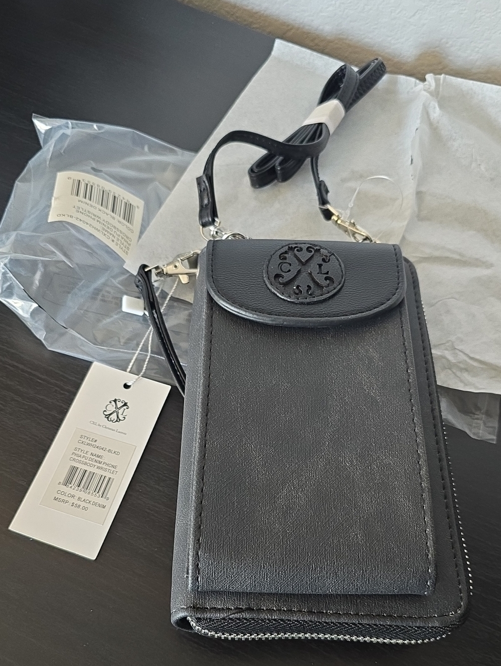 CXL- Christian LAROIS-Chic Black Crossbody Phone Wallet with Logo Flap